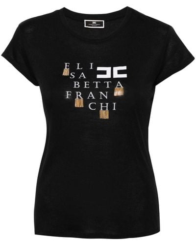 Elisabetta Franchi T-Shirt mit Kettenverzierung - Schwarz