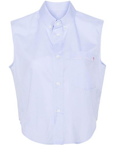 Marni Sleeveless Cropped Cotton Shirt - Blue