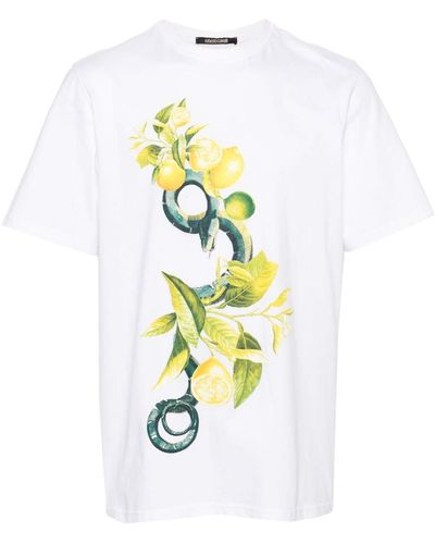 Roberto Cavalli レモン&スネークプリント Tシャツ - ホワイト