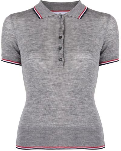Thom Browne Short-sleeved Ribbed Polo Top - Grey
