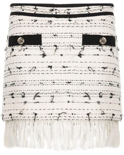 Liu Jo Fringed-edge Tweed Miniskirt - White