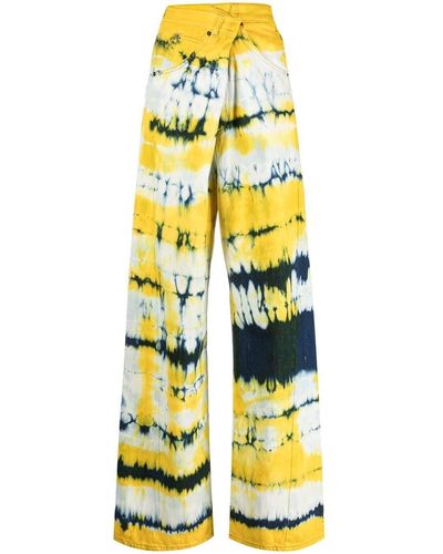 DARKPARK Pantalones rectos con estampado tie-dye - Amarillo