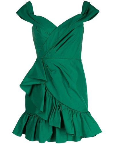 Marchesa Draped Off-shoulder Wrap Minidress - Green