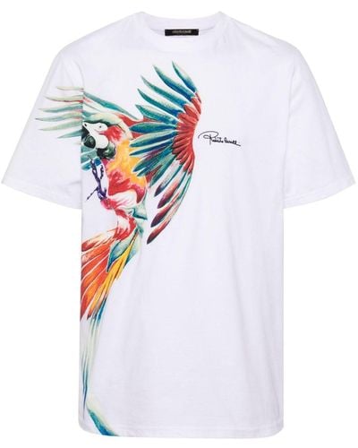 Roberto Cavalli Parrot-print Cotton T-shirt - White