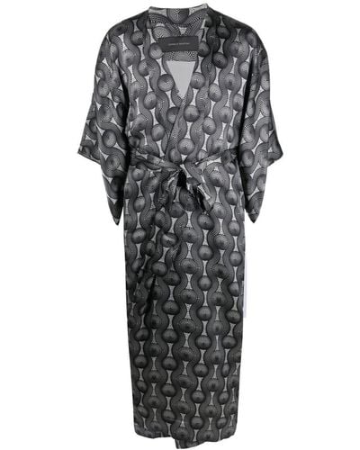 OZWALD BOATENG Printed Silk Long Kimono - Gray