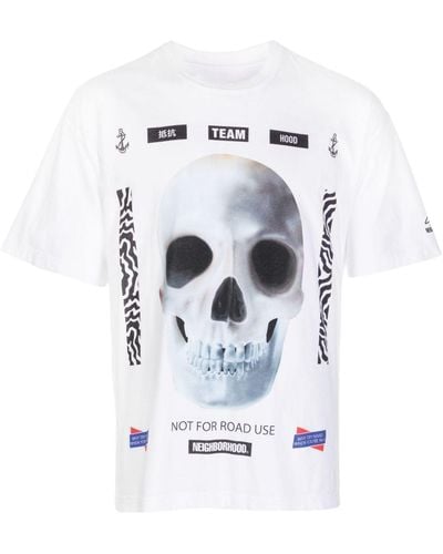 Neighborhood T-Shirt mit Totenkopf-Print - Weiß