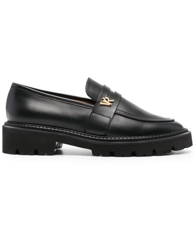 Via Roma 15 Logo-lettering Leather Loafers - Black