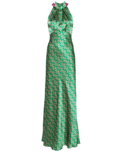 Saloni Floral Silk Maxi Dress - Green
