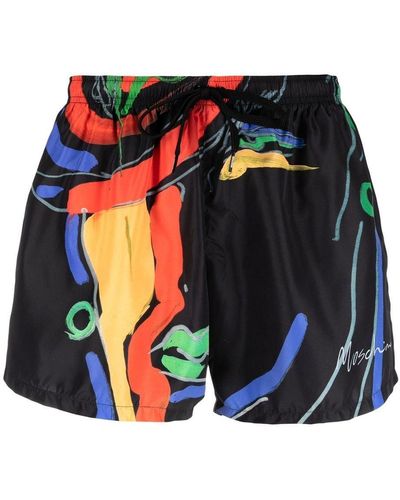 Moschino Abstract-print Drawstring Swim Shorts - Red