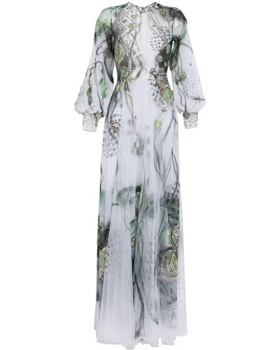 Saiid Kobeisy Graphic-print Beaded Tulle Dress - Gray