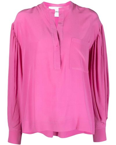 Nude Long-sleeve Silk Blouse - Pink
