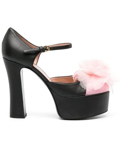 Moschino Floral-appliqué Platform Court Shoes - Black