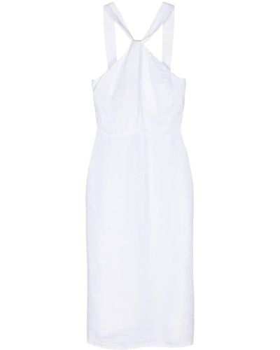 120% Lino Linnen Mini-jurk Met Halternek - Wit