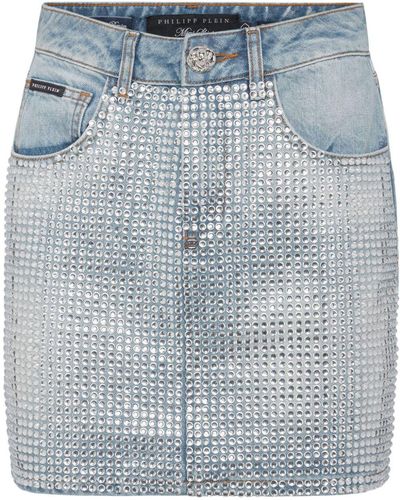 Philipp Plein Crystal-embellished Denim Miniskirt - Blue