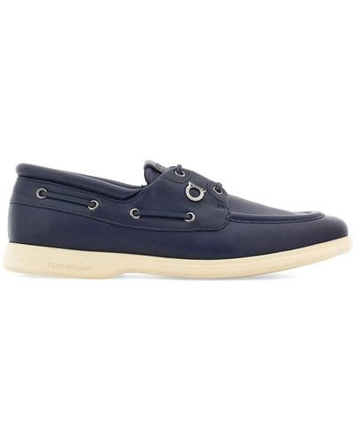 Ferragamo Gancini Leather Boat Shoes - Blue