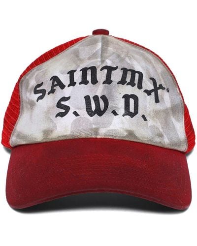 SAINT Mxxxxxx Logo-print Distressed Baseball Cap - Red