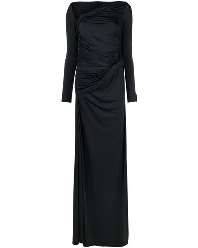 ROKH Asymmetric Ruched Maxi Dress - Black