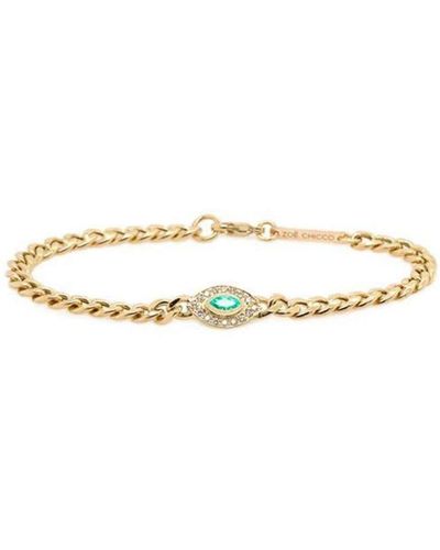 Zoe Chicco 14kt Yellow Gold Halo Emerald And Diamond Bracelet - White