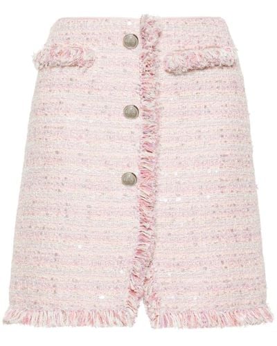 Giambattista Valli Frayed High-waist Tweed Miniskirt - Pink