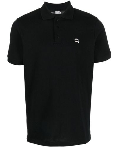 Karl Lagerfeld Ikonik Embroidered Polo Shirt - Black