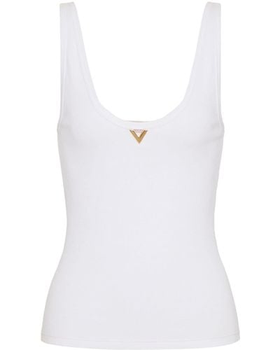 Valentino Garavani Débardeur en coton à plaque logo - Blanc