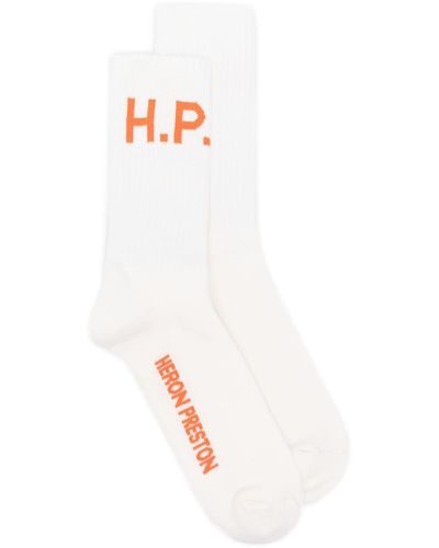 Heron Preston Hp Logo-intarsia Ribbed Socks - White