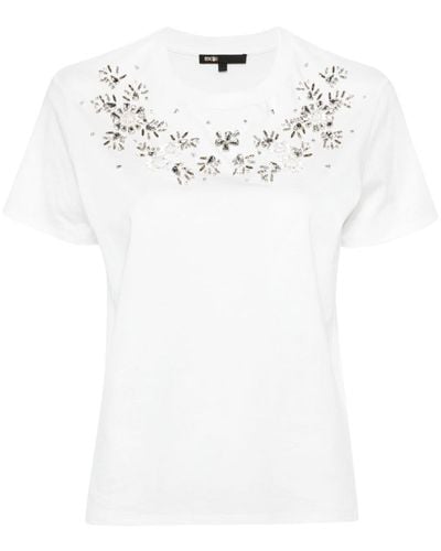 Maje T-shirt en coton à ornements strassés - Blanc