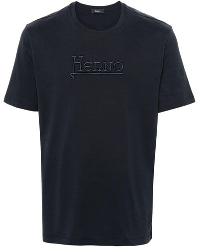 Herno T-shirt en coton à logo brodé - Bleu