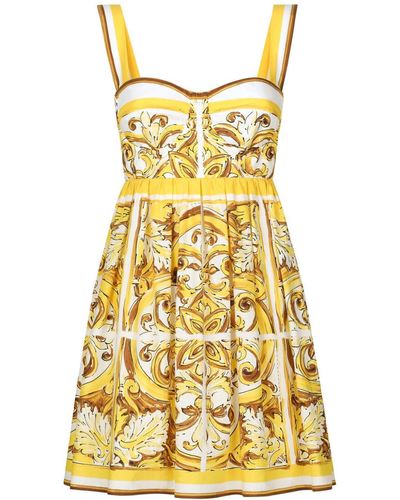 Dolce & Gabbana Majolica-print Cotton Minidress - Yellow