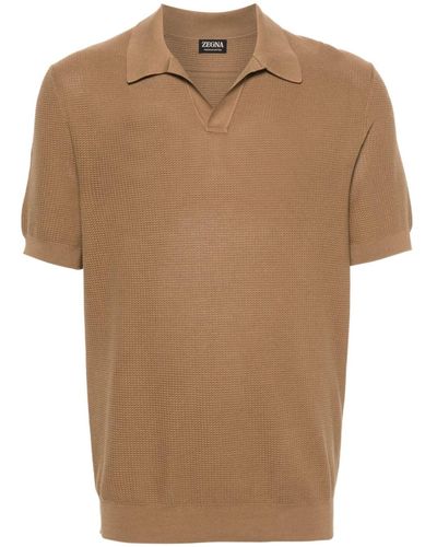 Zegna Knitted Polo Shirt - Brown