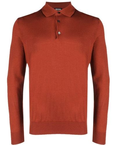 Zegna Long-sleeved Knit Polo Shirt - Red