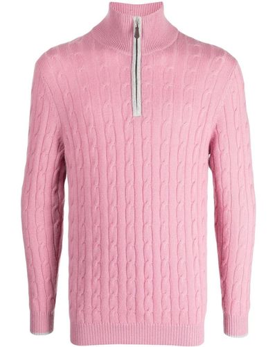 N.Peal Cashmere Cable-knit Half-zip Jumper - Pink