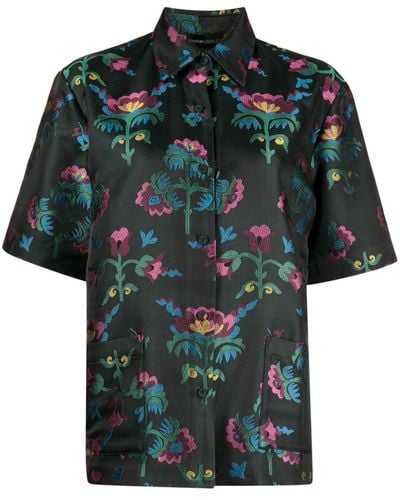 Cynthia Rowley Floral-jacquard Short-sleeved Shirt - Green