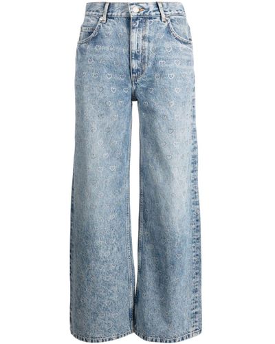 Sandro Crystal-embellished Wide-leg Jeans - Blue