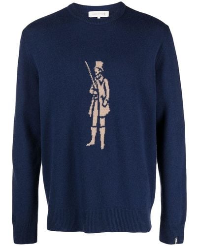 Mackintosh Logo-intarsia Merino Wool-blend Jumper - Blue