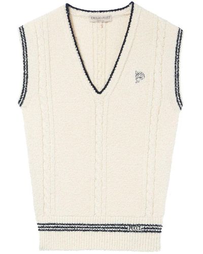 Emilio Pucci Cable-knit Embroidered Vest - Natural