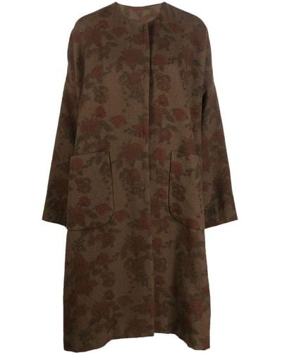 Uma Wang Rose-print Concealed Coat - Brown
