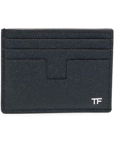 Tom Ford Logo Grained-leather Cardholder - Blue