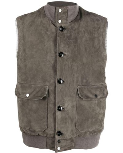 Kiton Feather-down Suede Padded Gilet - Grey