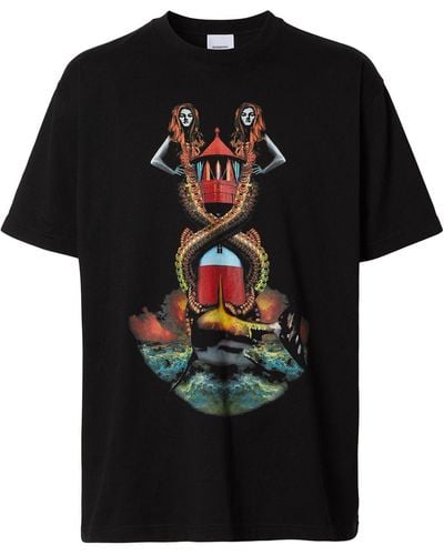 Burberry Oversized-T-Shirt mit Print - Schwarz