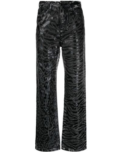 Karl Lagerfeld Animal-print Straight-leg Jeans - Black