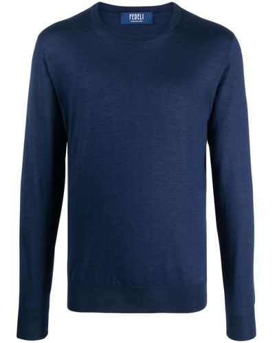 Fedeli Crew-neck Jersey-knit Sweater - Blue
