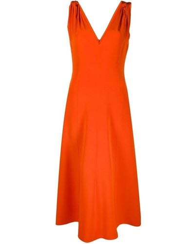 Victoria Beckham Twist-shoulder Fit-and-flare Dress - Orange