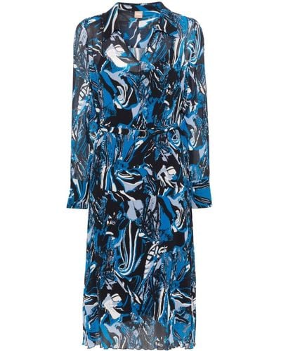 BOSS Seasonal-print Pleated Midi Dress - Blue