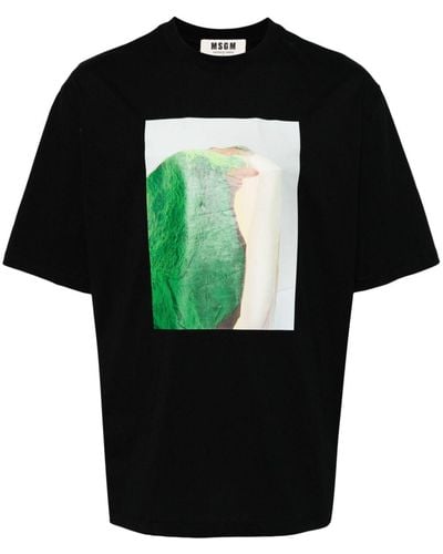 MSGM Graphic-print Cotton T-shirt - Black