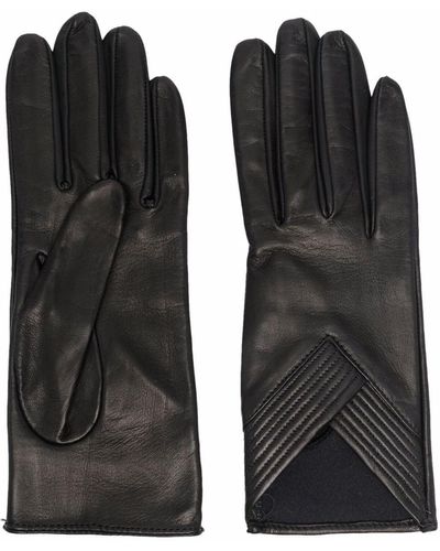 Manokhi Ribbed-detail Leather Gloves - Black