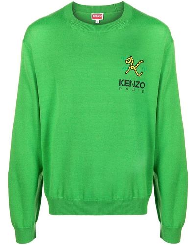 KENZO Logo-embroidered Wool Jumper - Green