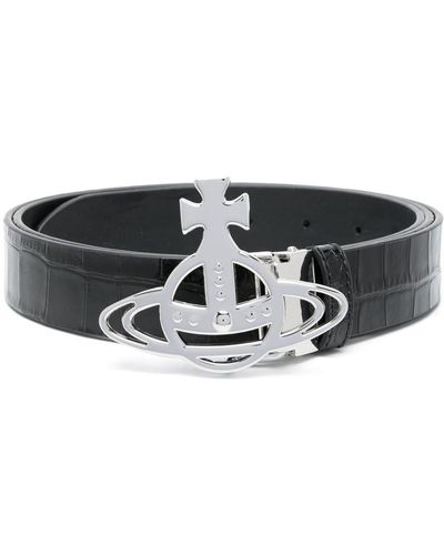 Vivienne Westwood Line Orb Croc Embossed Leather Belt - Black