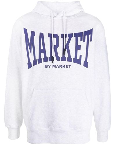 Market Logo-print Cotton Hoodie - Blue