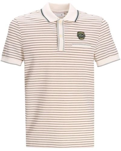 Lacoste Striped Logo-appliqué Polo Shirt - Natural